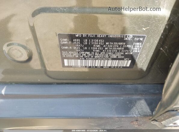 4S4BSATC2H3302796 2017 SUBARU OUTBACK Green Շարժիչի բաժամունքի տեսք