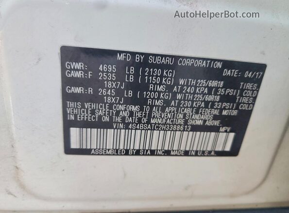 4S4BSATC2H3388613 2017 SUBARU OUTBACK White 360 interior view