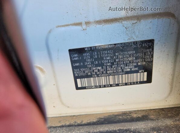 4S4BSATCXH3329647 2017 SUBARU OUTBACK White Widok naklejki z numerem VIN