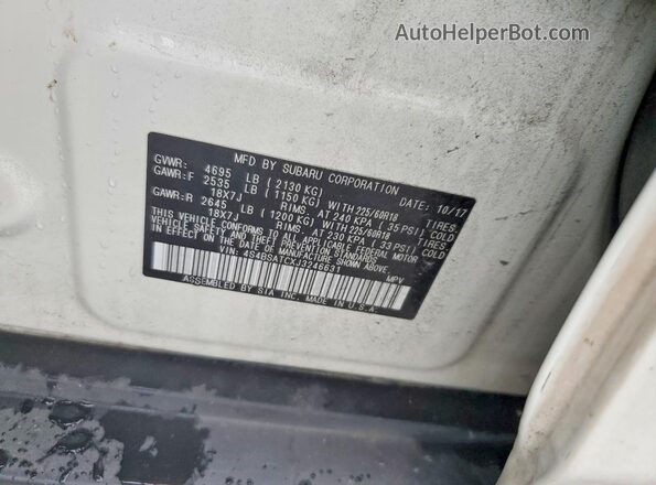 4S4BSATCXJ3246631 2018 SUBARU OUTBACK White VIN კოდის სტიკერის ხედი