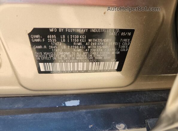 4S4BSBCC7G3353022 2016 SUBARU OUTBACK Silver Widok komory silnika