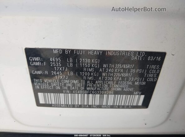 4S4BSBFC6G3309296 2016 SUBARU OUTBACK White Շարժիչի բաժամունքի տեսք