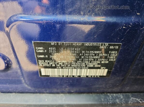 4S4BSBHC7G3216932 2016 SUBARU OUTBACK Синий Вид подкапотного пространства