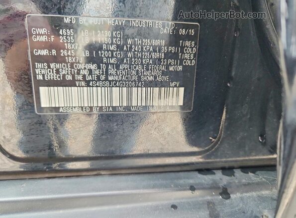 4S4BSBJC4G3206742 2016 SUBARU OUTBACK Black Շարժիչի բաժամունքի տեսք