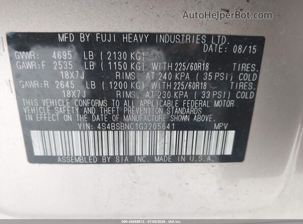 4S4BSBNC1G3205641 2016 SUBARU OUTBACK Tan Engine compartment view