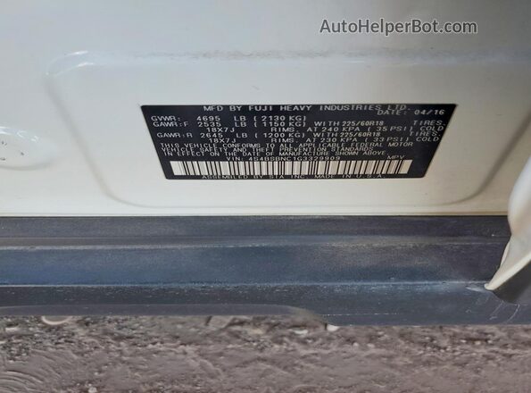 4S4BSBNC1G3329909 2016 SUBARU OUTBACK White Engine compartment view
