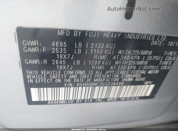4S4BSBNC2G3238499 2016 SUBARU OUTBACK Silver Widok komory silnika