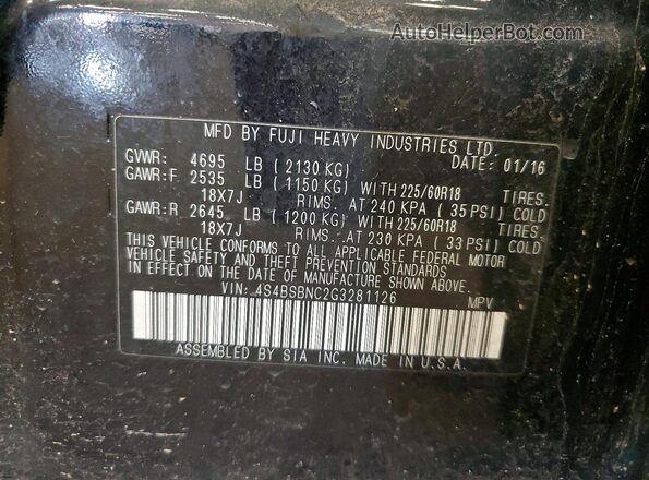 4S4BSBNC2G3281126 2016 SUBARU OUTBACK Black Widok naklejki z numerem VIN