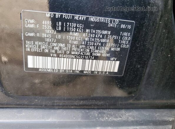 4S4BSBNC5G3216724 2016 SUBARU OUTBACK Black Engine compartment view