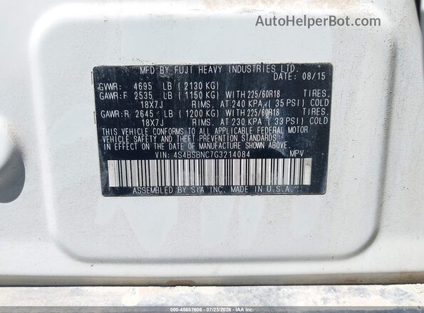 4S4BSBNC7G3214084 2016 SUBARU OUTBACK White Engine compartment view