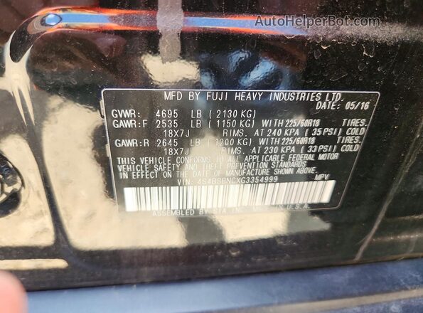 4S4BSBNCXG3354999 2016 SUBARU OUTBACK Black Вид підкапотного простору