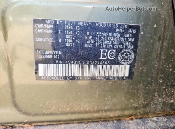 4S4BSCNC0G3244808 2016 SUBARU OUTBACK Green Widok komory silnika
