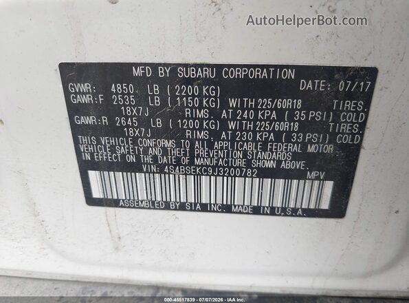 4S4BSEKC9J3200782 2018 SUBARU OUTBACK White Շարժիչի բաժամունքի տեսք