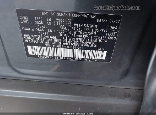 4S4BSENC0J3201265 2018 SUBARU OUTBACK Gray Widok komory silnika