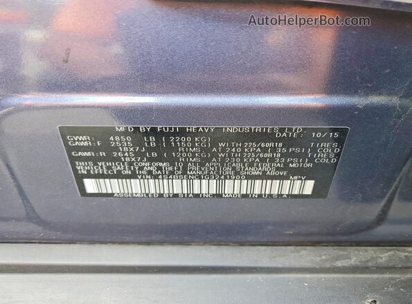 4S4BSENC1G3241900 2016 SUBARU OUTBACK Blue Widok komory silnika