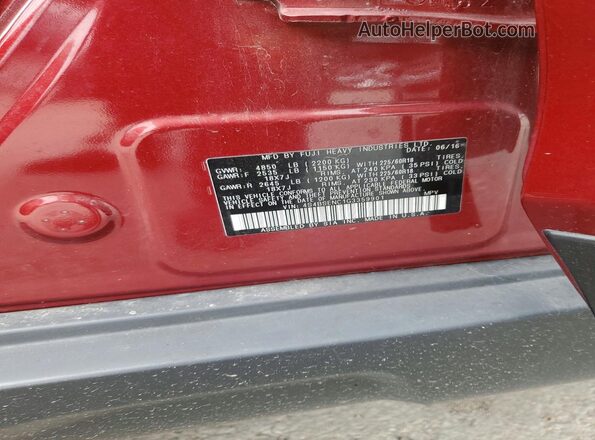 4S4BSENC1G3359901 2016 SUBARU OUTBACK Red Widok naklejki z numerem VIN