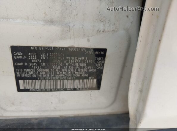 4S4BSENC2H3236092 2017 SUBARU OUTBACK White ძრავის განყოფილების ხედი