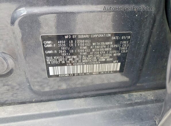 4S4BSENC2J3296864 2018 SUBARU OUTBACK Gray Widok naklejki z numerem VIN