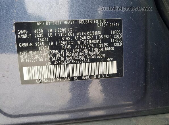 4S4BSENC3H3262636 2017 SUBARU OUTBACK Blue VIN sticker view