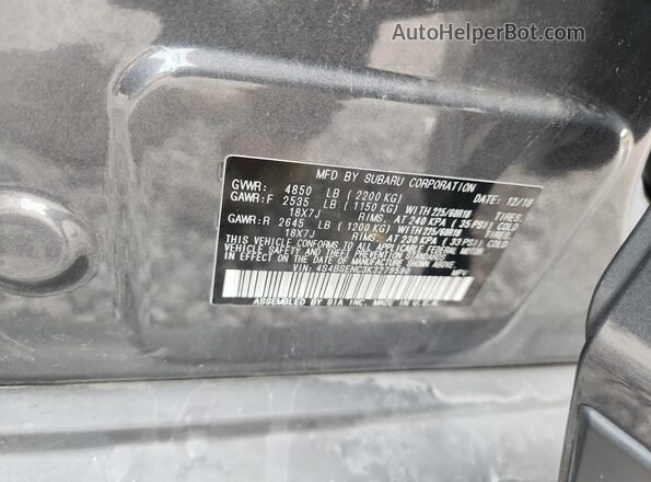 4S4BSENC3K3279590 2019 SUBARU OUTBACK Gray Widok naklejki z numerem VIN