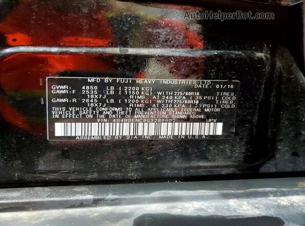 4S4BSENC8G3288602 2016 SUBARU OUTBACK Black VIN կոդի պիտակի տեսք