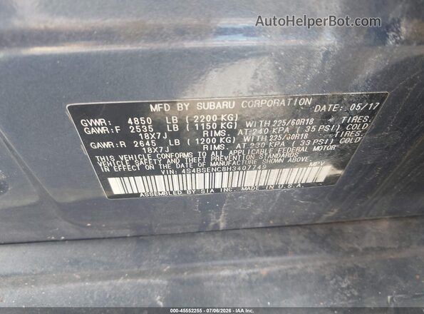 4S4BSENC8H3407749 2017 SUBARU OUTBACK Blue ძრავის განყოფილების ხედი