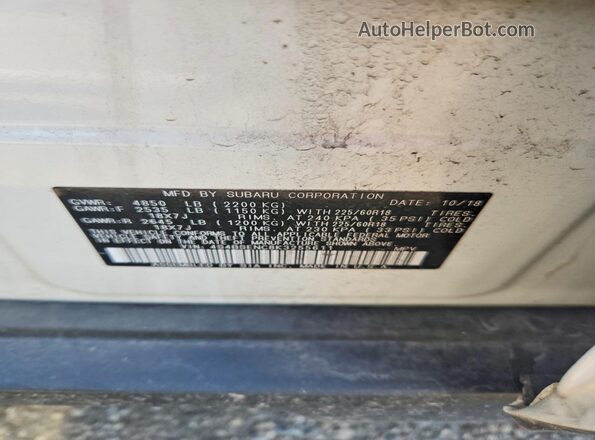 4S4BSENC8K3255611 2019 SUBARU OUTBACK White Вид наклейки з VIN-кодом