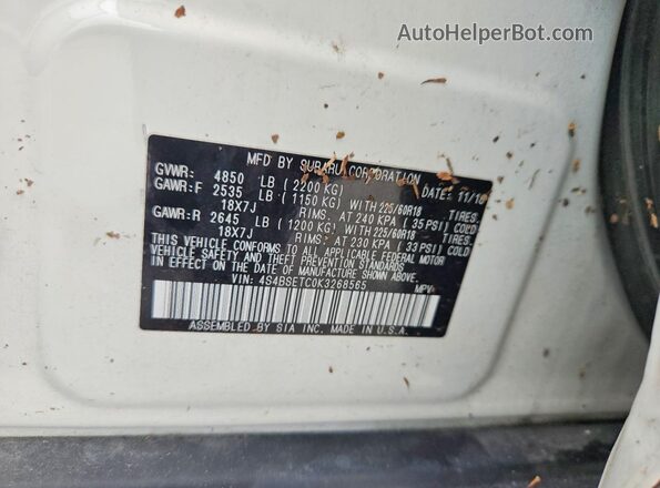 4S4BSETC0K3268565 2019 SUBARU OUTBACK White 360 interior view