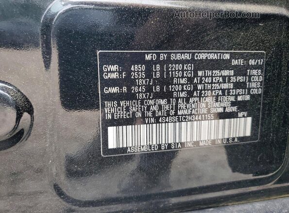 4S4BSETC2H3441155 2017 SUBARU OUTBACK Black VIN sticker view