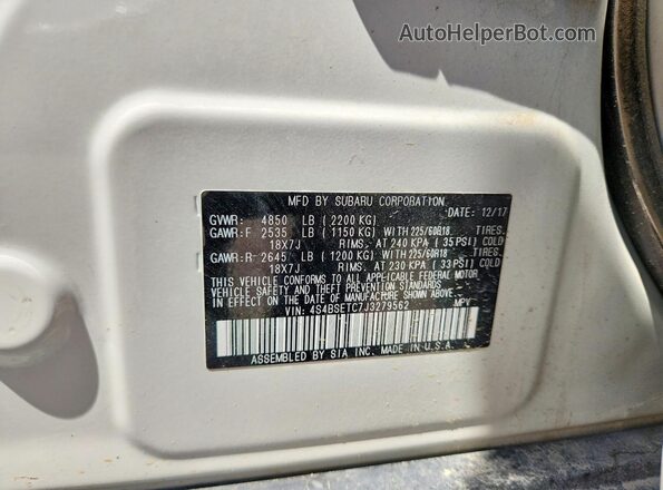 4S4BSETC7J3279562 2018 SUBARU OUTBACK White VIN კოდის სტიკერის ხედი