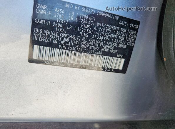 4S4BTAAC0L3169660 2020 SUBARU OUTBACK Серебряный Вид подкапотного пространства
