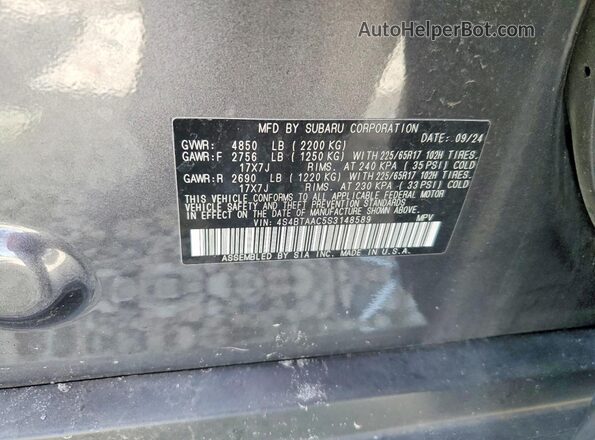 4S4BTAAC5S3148589 2025 SUBARU OUTBACK Gray Вид наклейки з VIN-кодом