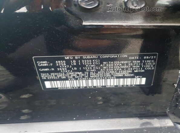 4S4BTACC2N3141505 2022 SUBARU OUTBACK Black Engine compartment view