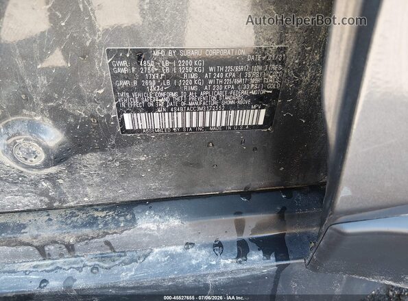 4S4BTACC3M3172552 2021 SUBARU OUTBACK Gray Շարժիչի բաժամունքի տեսք