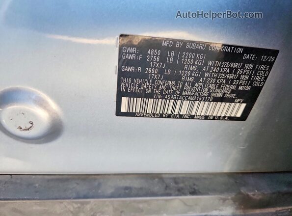 4S4BTACC4M3153170 2021 SUBARU OUTBACK Серебряный Вид подкапотного пространства