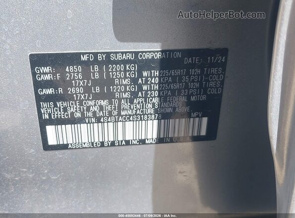 4S4BTACC4S3183878 2025 SUBARU OUTBACK Серебряный Вид подкапотного пространства