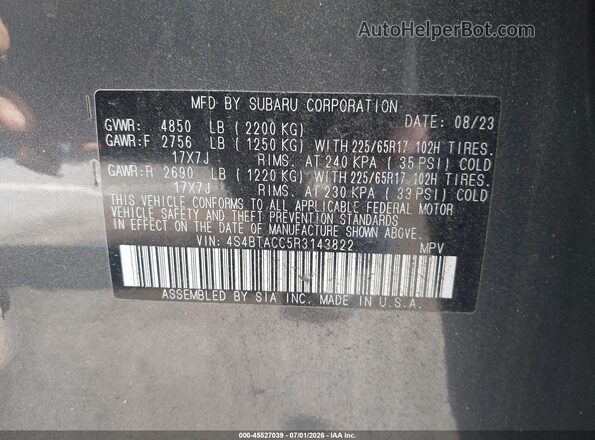 4S4BTACC5R3143822 2024 SUBARU OUTBACK Gray Vista del compartimento del motor