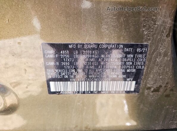4S4BTADC1M3222928 2021 SUBARU OUTBACK Green Engine compartment view