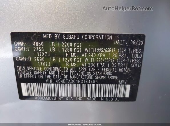 4S4BTADC1R3144495 2024 SUBARU OUTBACK Silver Widok komory silnika