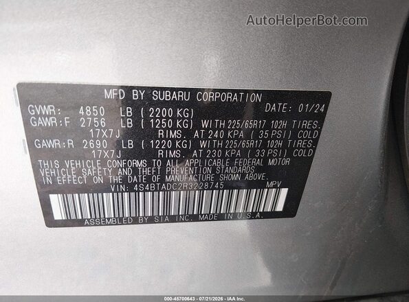 4S4BTADC2R3228745 2024 SUBARU OUTBACK Silver Շարժիչի բաժամունքի տեսք