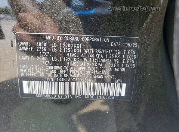 4S4BTADC5S3256836 2025 SUBARU OUTBACK Черный Вид наклейки с VIN-кодом