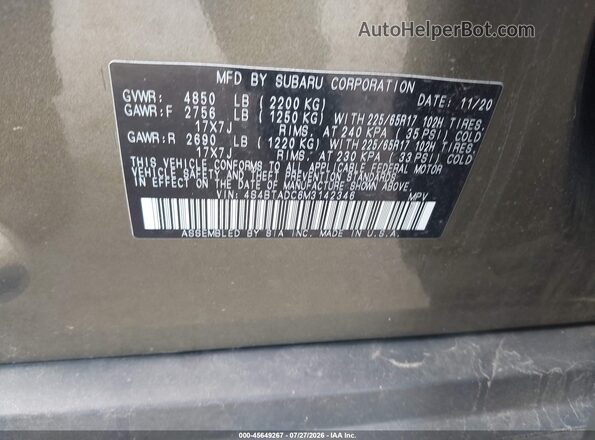 4S4BTADC6M3142346 2021 SUBARU OUTBACK Tan Vista del compartimento del motor