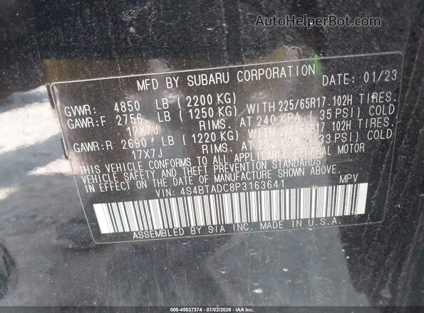 4S4BTADC8P3163641 2023 SUBARU OUTBACK Black Շարժիչի բաժամունքի տեսք