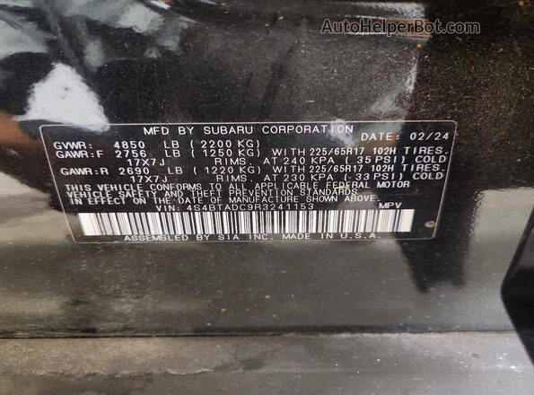 4S4BTADC9R3241153 2024 SUBARU OUTBACK Black Widok komory silnika