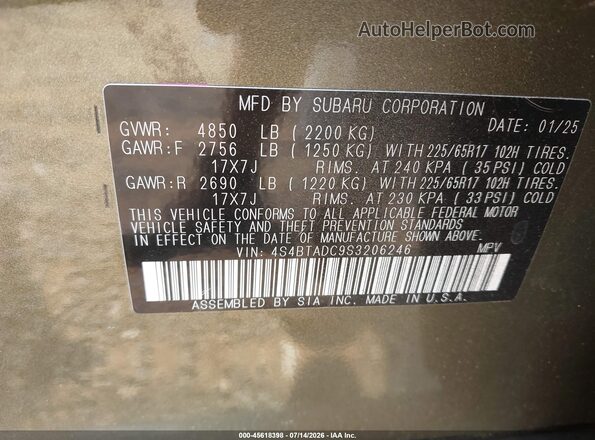 4S4BTADC9S3206246 2025 SUBARU OUTBACK Green ძრავის განყოფილების ხედი