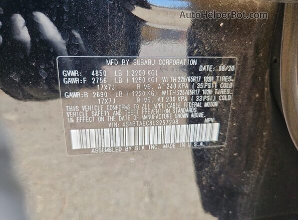 4S4BTAEC8L3257298 2020 SUBARU OUTBACK Black Widok komory silnika