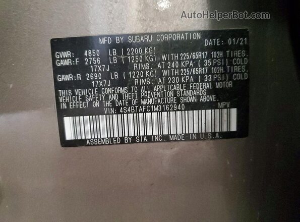 4S4BTAFC1M3162940 2021 SUBARU OUTBACK Желто-коричневый Вид подкапотного пространства