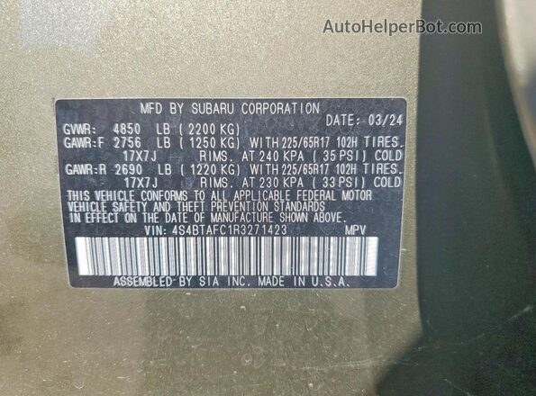 4S4BTAFC1R3271423 2024 SUBARU OUTBACK Green Widok komory silnika