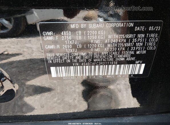 4S4BTAFC3R3111916 2024 SUBARU OUTBACK Black ძრავის განყოფილების ხედი