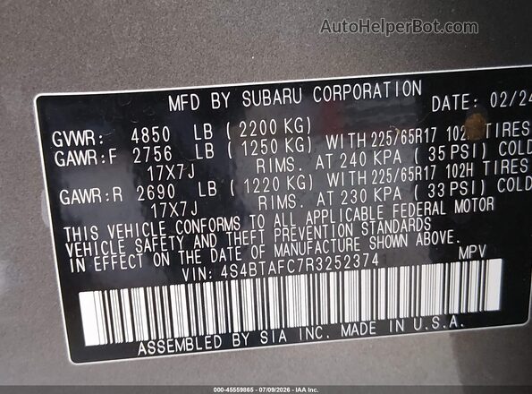4S4BTAFC7R3252374 2024 SUBARU OUTBACK Brown Engine compartment view